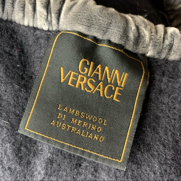 Gianni Versace Black Gray Lambswool Velvet Trim Throw Blanket 70 x 70 Italy - Picture 4 of 8